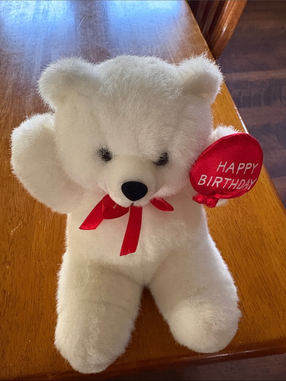 White Plush Teddy Bear with Red 'Happy Birthday' Balloon